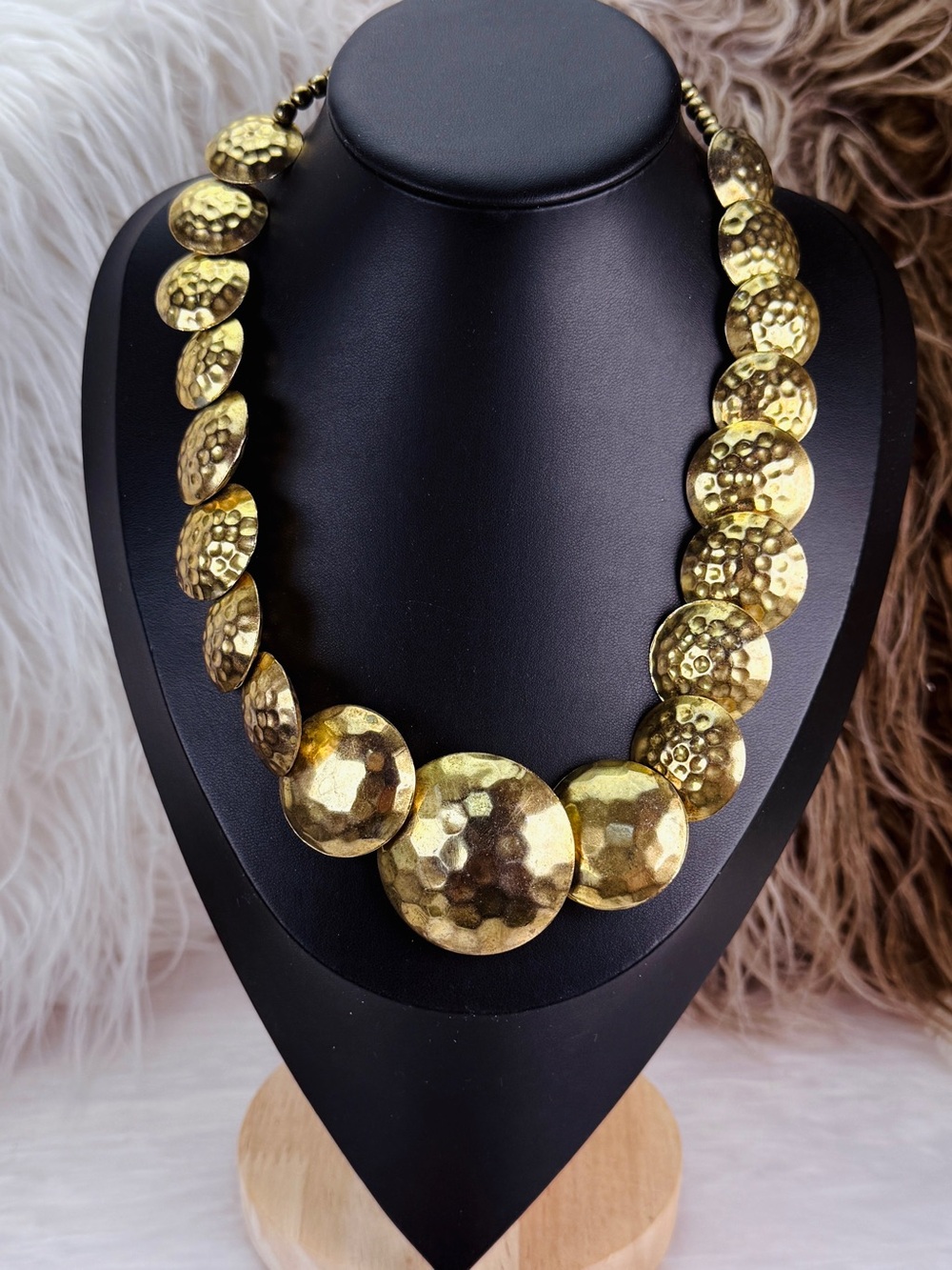 Goldtone Hammered Statement Necklace - Picture 5 of 7